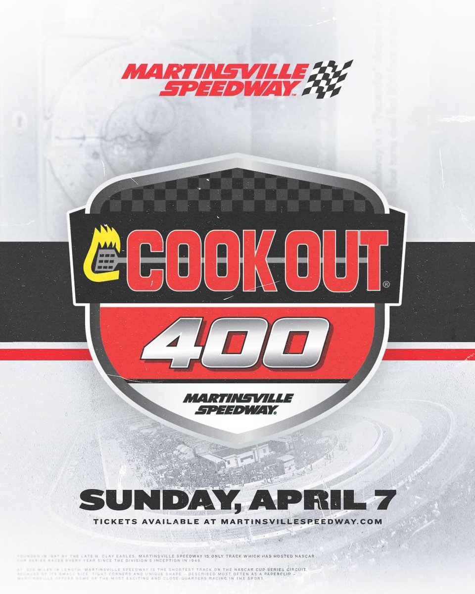 KentWinter's tweet image. am thrilled to announce that COOK OUT is joining the Martinsville Speedway family as the entitlement sponsor for the "COOK OUT 400" NASCAR Cup Series race on Sunday, April 7th! Don't miss out on the excitement! #COOKOUT
