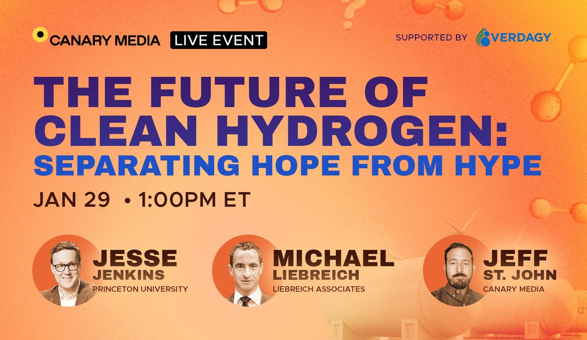 On Jan. 29th we're hosting a webinar with @BloombergNEF founder @MLiebreich and @Princeton ZERO Lab head @JesseJenkins about the opportunities, pitfalls and complexities of fostering a clean-hydrogen economy that can help combat climate change. Join us: bit.ly/48RT2nO