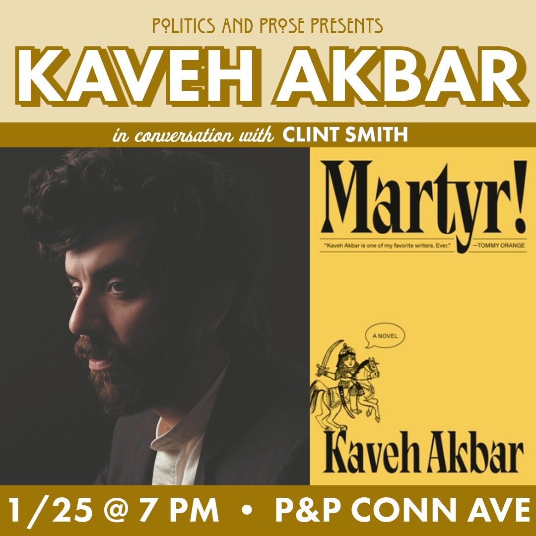 Join Kaveh Akbar on January 25th 7PM @ Conn Ave to discuss 'MARTYR!' w/ @ClintSmithIII. Can't make it? 'MARTYR!' is this month's featured book for our Signed-First Editions program. Sign up today to get your copy of 'MARTYR!' & receive signed editions of new releases every month.