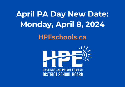 The date of the April PA day is changing to Monday, April 8, 2024 from Friday, April 12. This is due to a total solar eclipse happening in parts of the HPEDSB region and is for student safety. Find out more at hpeschools.ca/news/what_s_ne…
