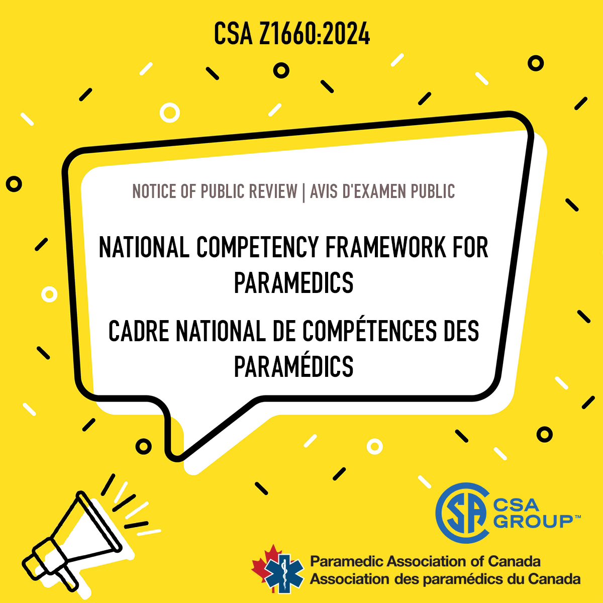 Paramedic Association of Canada(PAC) (@pac_paramedic) on Twitter photo 📣 🇨🇦 This is notice that the draft new Standard, CSA Z1660:2024, National Competency Framework for Paramedics, has been submitted for Public Review for the mandatory 60-day period in accordance with CSA policy.  Review and comment HERE 👉 publicreview.csa.ca/Home/Details/5… #paramedics 📣 🇨🇦 This is notice that the draft new Standard, CSA Z1660:2024, National Competency Framework for Paramedics, has been submitted for Public Review for the mandatory 60-day period in accordance with CSA policy.  Review and comment HERE 👉 publicreview.csa.ca/Home/Details/5… #paramedics