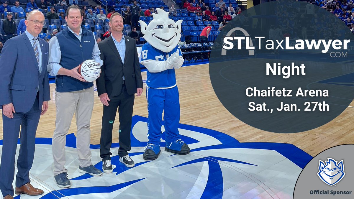 STLTaxLawyer is taking over @ChaifetzArena on Sat., Jan. 27th! 

Join us for the @SaintLouisMBB vs. George Washington game at 7 pm. Get there early for the #STLTaxLawyer sponsored giveaway along with watching the on-court gameball ceremony. 

Go Bills! 

#SLUBillikens #TeamBlue