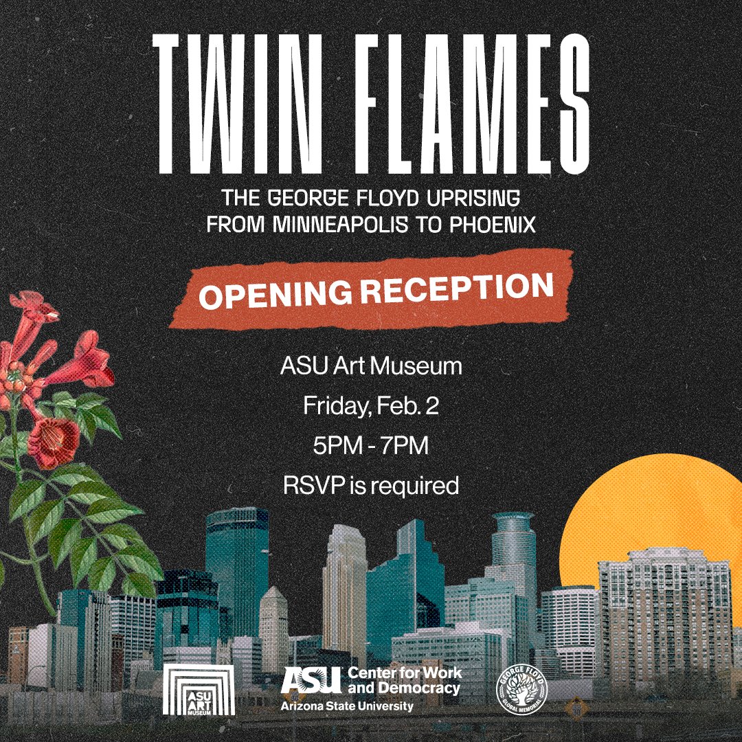 Join us in celebrating the opening of “Twin Flames: The George Floyd Uprising from Minneapolis to Phoenix” on Friday, Feb 2. The first time these works have been shown outside of MN, this exhibition is a unique partnership between the @asuartmuseum , the CWD and @gfgmemorial .