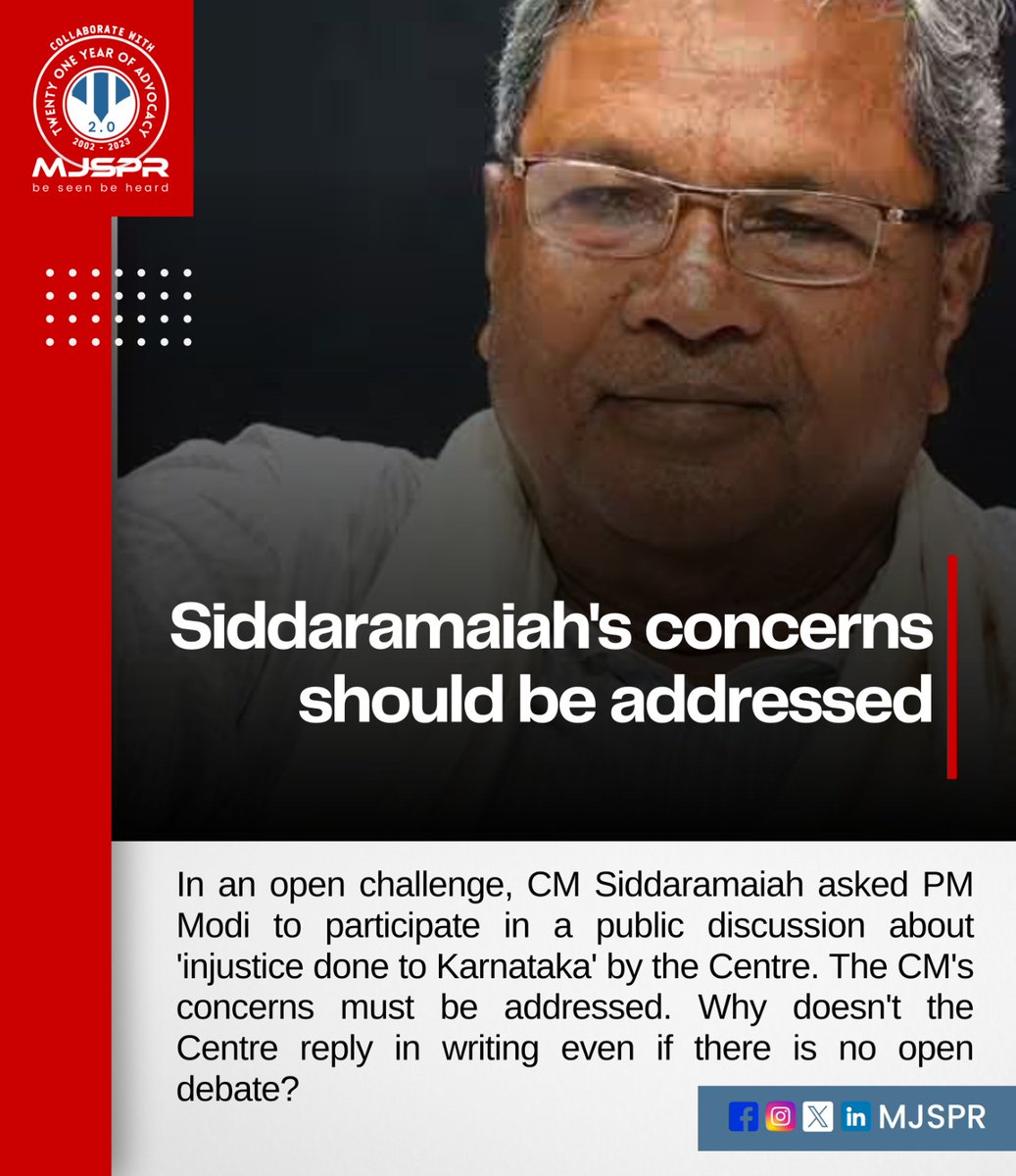 Siddaramaiah's concerns should be addresse

#OpenChallenge #SiddaramaiahVsModi #PublicDiscussion #KarnatakaInjustice #CentreResponsibility #DebateOrWrite #CMConcerns #PMModiRespond #AccountabilityMatters #TransparentDialogue #GovernanceIssues