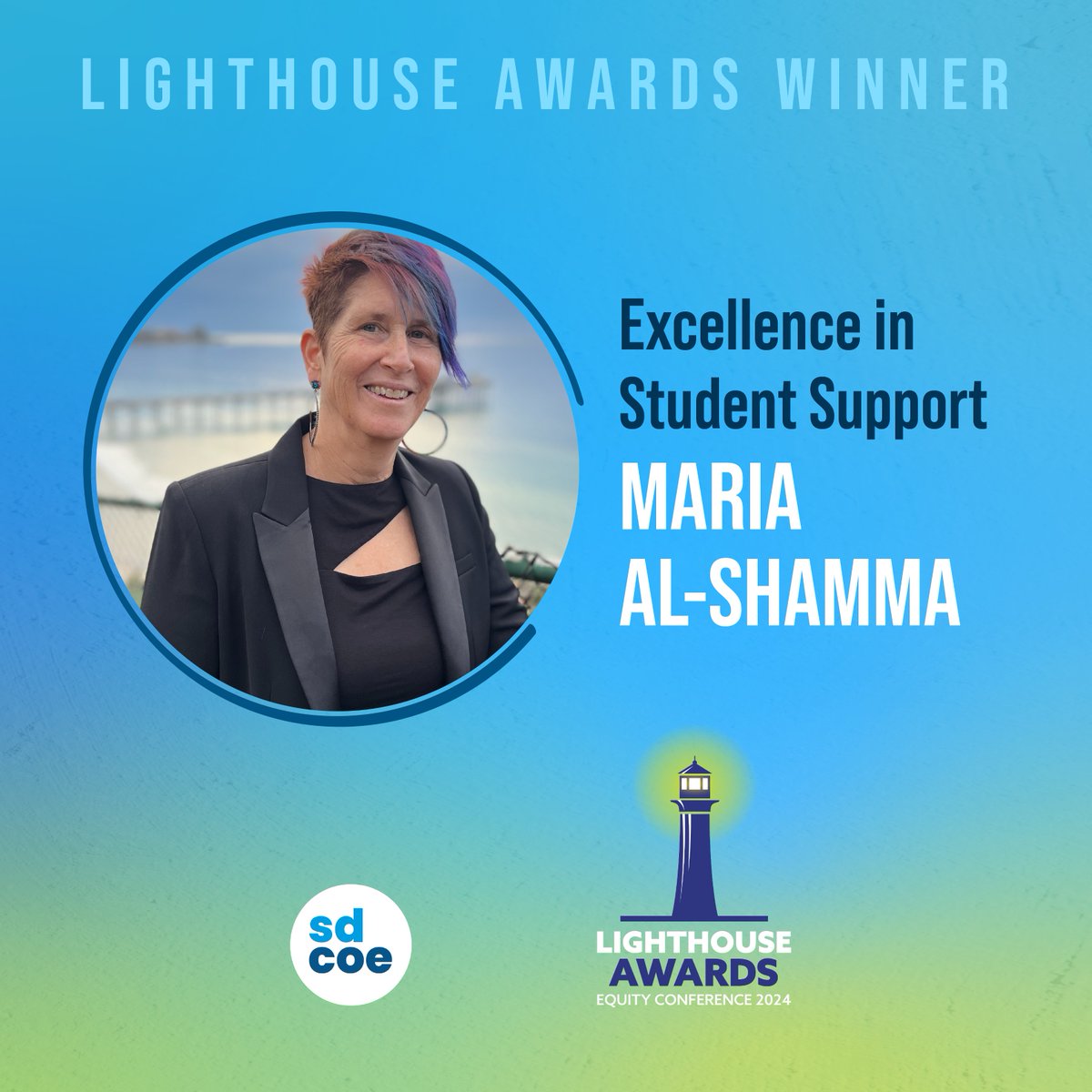 Congrats to the 2024 @SanDiegCOE Lighthouse Award winners for being equity champions!
🌟 Maria Al-Shamma, social worker/LGBTQ+ youth liaison @OsideUSD  
🌟 Katherine Banuelos, English teacher <a href="/sdschools/">San Diego Unified</a> 
🌟 Angela Rico and Quibey Gonzalez-Hernandez, seniors <a href="/SanMarcosUSD/">San Marcos USD</a>