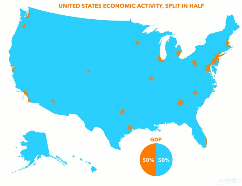 Half of US GDP comes from these 23 orange blotches