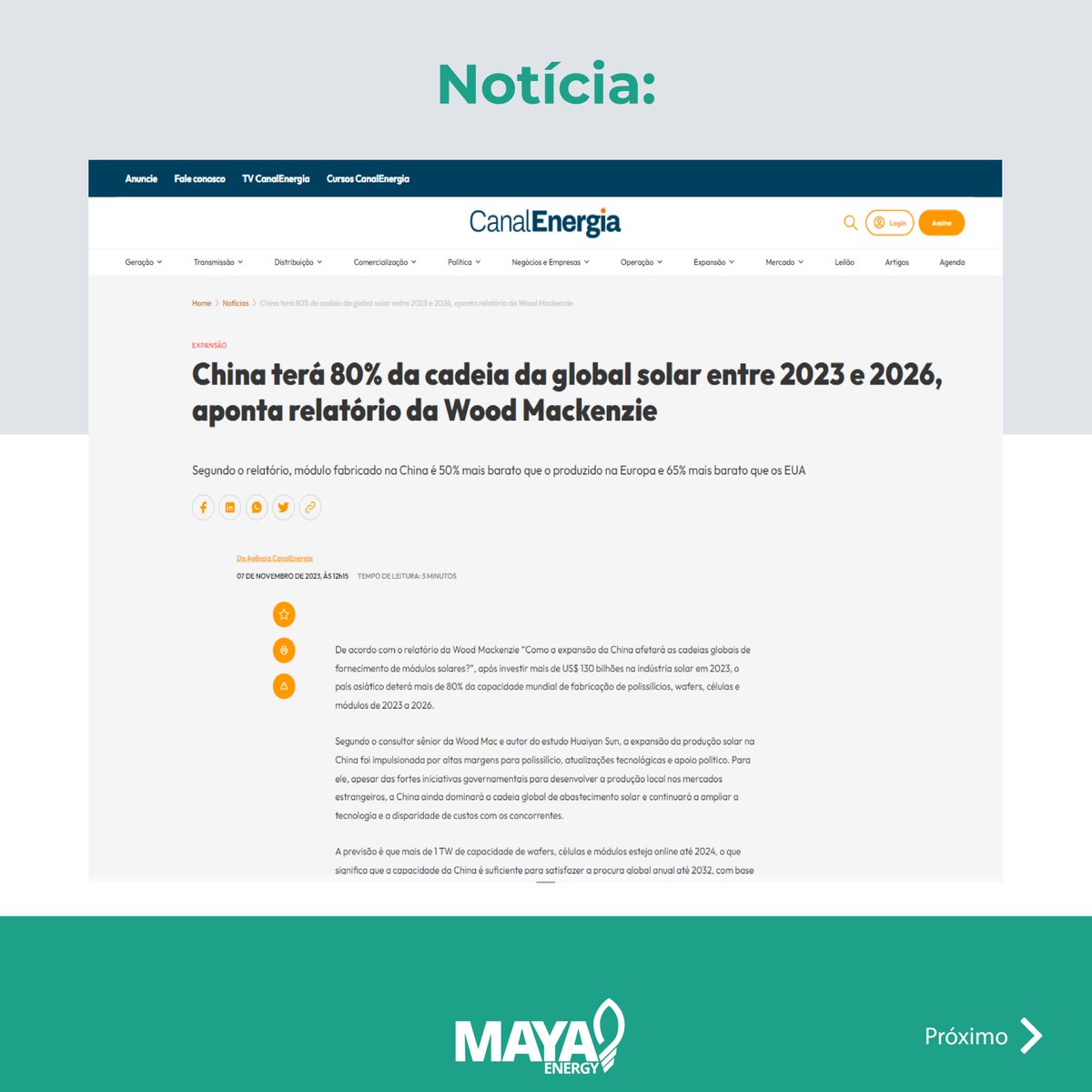 mayaenergy_'s tweet photo. Um estudo divulgado pela Wood Mackenzie prevê que a China será responsável por mais de 80% da capacidade global de fabricação de polissilício, wafer, células e módulos fotovoltaicos entre os anos de 2023 e 2026.

📞31983060447 (WhatsApp)

🔗https://t.co/kCHWjx1XIM

#energiasolar https://t.co/nOIRYOm0NK