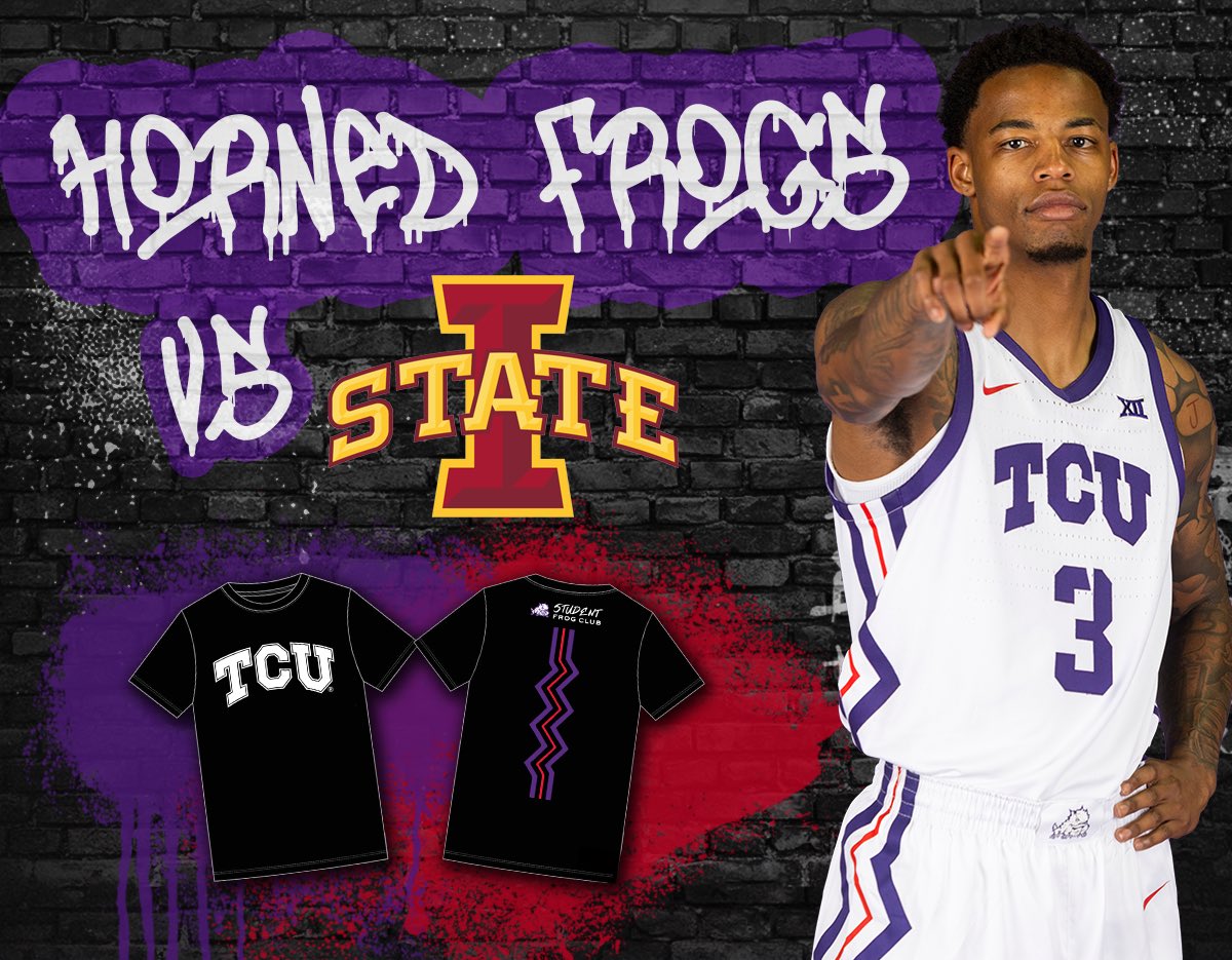 TCUFrogClub's tweet photo. STUDENT FROG CLUB MEMBERS!
At tomorrow’s @TCUBasketball blackout game against Iowa State, the first 200 members get the same shootaround shirts as the team! Show up early to claim your shirt. See you tomorrow #HornedFrogs! 🏀
#GoFrogs #DefendFortDixon https://t.co/yYjPeHbYhF