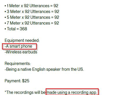SfaraVO's tweet photo. Let's play spot the potential 'record your voice for AI uses' red flags.

*Native English Speakers in the Job Title
*Entry Level
*Random short phrases
*Recorded on smartphone
*Recorded using a specific app

This doesn't appear to be targeting VAs specifically, but this harmful... https://t.co/YNy4NtlKjY