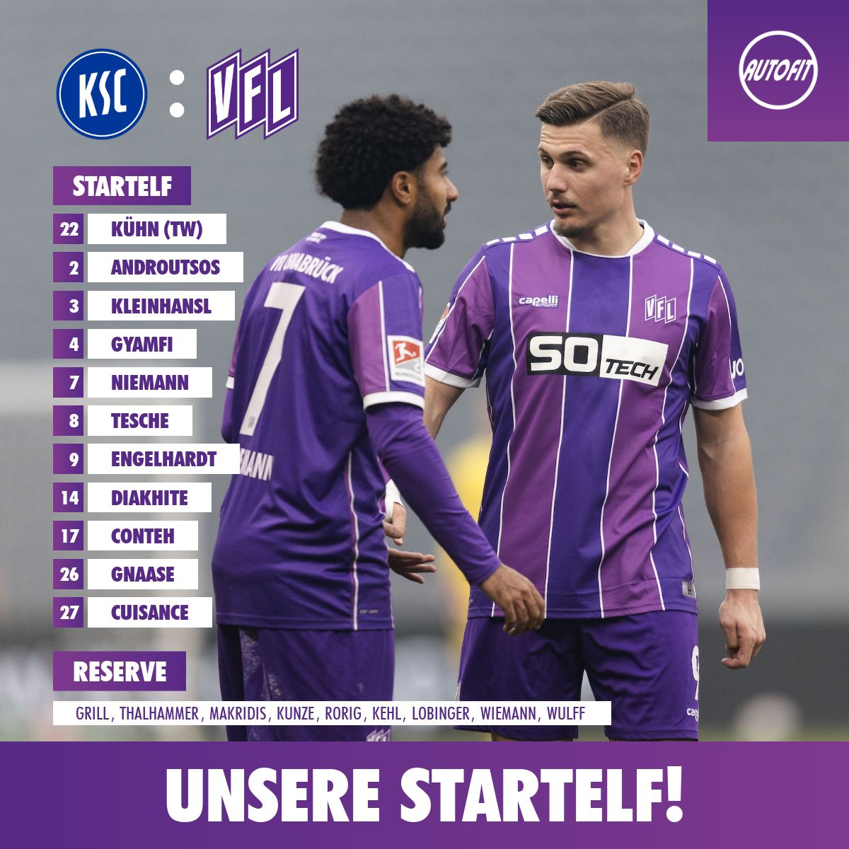 VfL_1899's tweet photo. Unsere Aufstellung! 🤝
#vfl1899 #OSNKSC https://t.co/ctZDG87vep