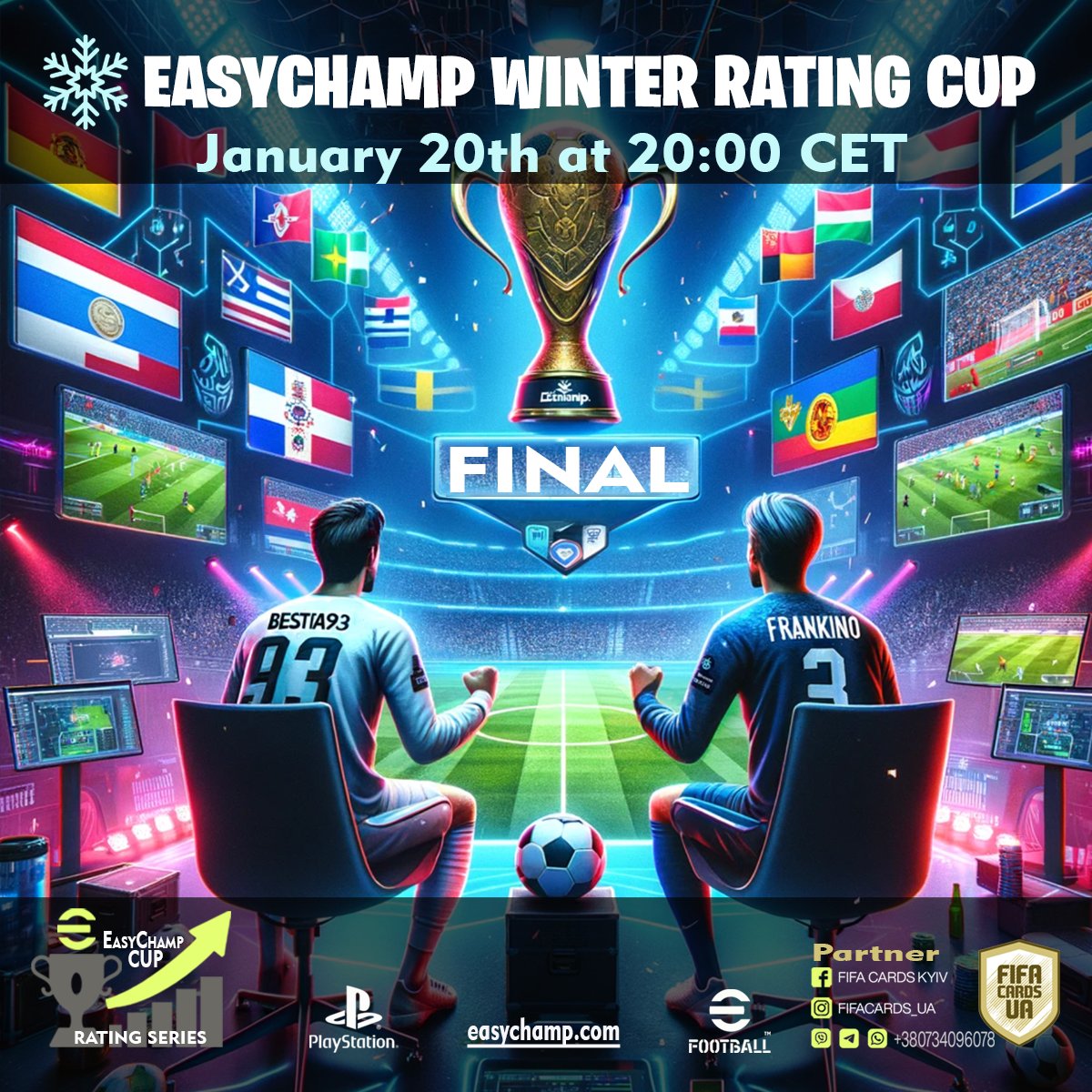 🌟 Finals Time at EasyChamp! 🏆 Big shoutout to <a href="/bestia93_x/">Gianluca Castellano</a> &amp; <a href="/franksiriannii/">FRANKINO _</a> for reaching the EasyChamp Winter Rating Cup finals! 🎮⚽️
🗓️ Catch the final battle, Jan 20th, 20:00 CET - Who will be the champion? 🏅

📣 Join us in cheering for a spectacular finale! #easychamp