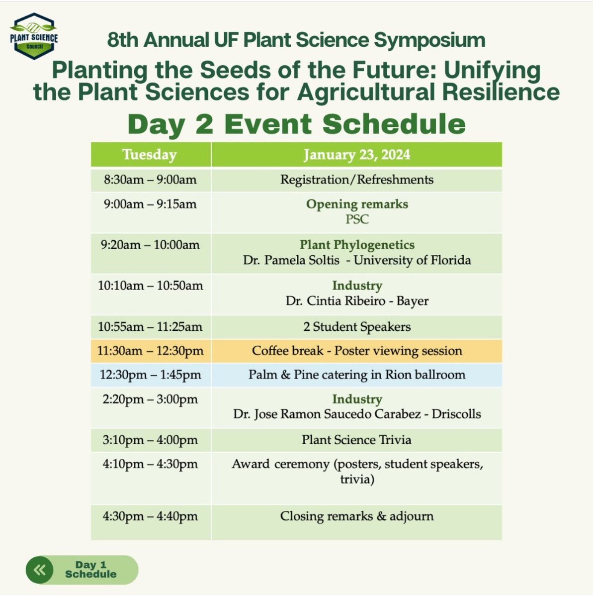 Chrissiebely's tweet image. 🌿 🧬The Countdown Begins! Join us on Monday January 22nd, and Tuesday, January 23rd, for the 8th Annual UF Plant Science Symposium! Secure your spot by registering through this link: [ufplants.org].

#UFPlantScienceSymposium 
#PlantScience 
#ResearchEvent
@corteva