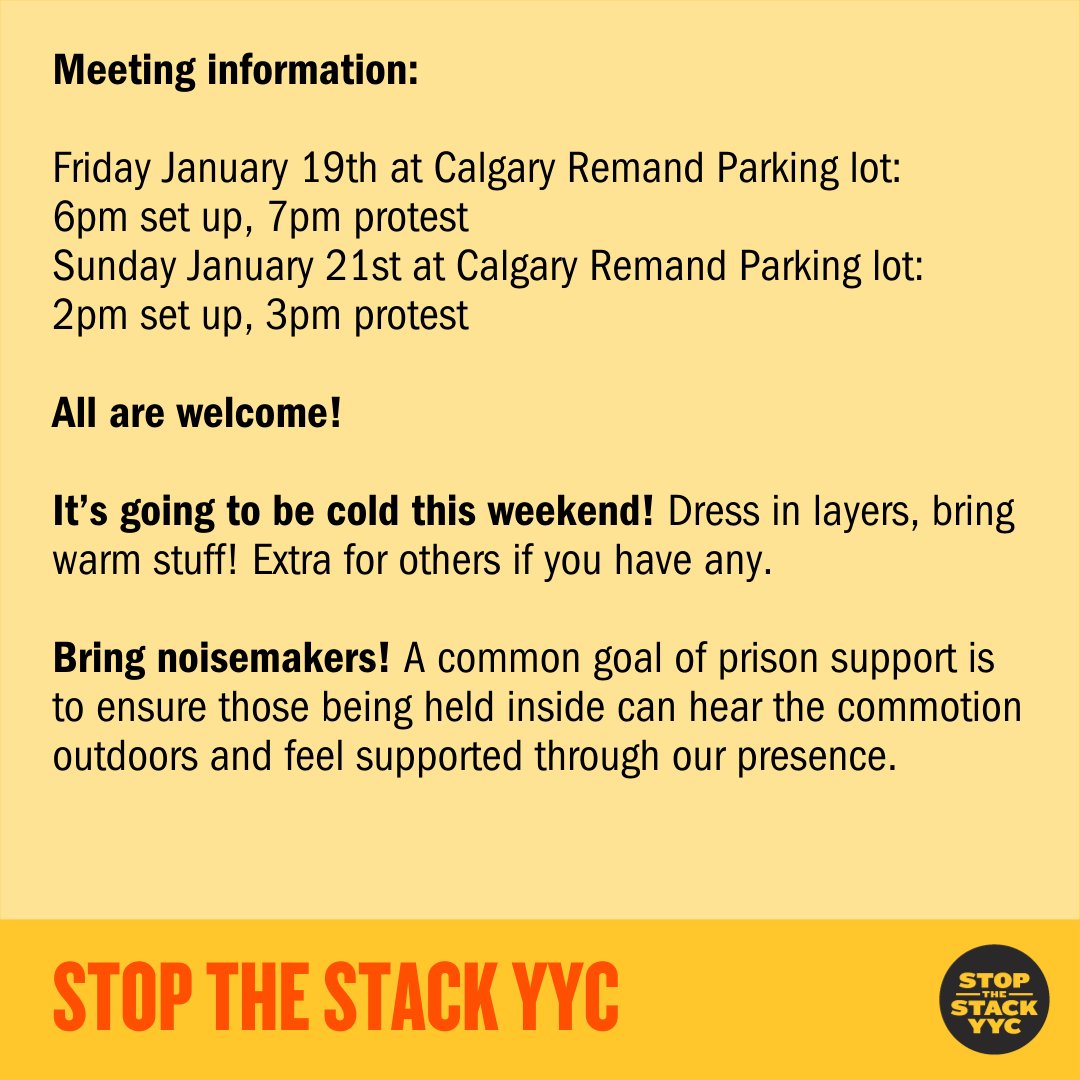 StopTheStackYYC's tweet photo. This will be @TaylorMcNallie's third week in prison. We need your support. We need more people to show up for these weekly actions. We need people to show their solidarity, not just in words. #YYC #SupportBlackWomen #ProtectBlackWomen https://t.co/I4VDiU89BS