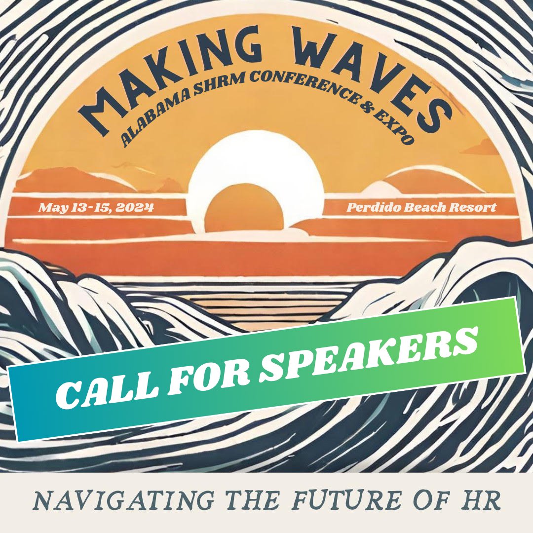 📢 CALL FOR SPEAKERS!! 📢 If you have expertise and energy to share at #ALSHRM24, submit a proposal! The deadline to submit is February 16. Visit al.shrm.org today!  
•
•
#alshrm #alabama #alabamashrm #hr #conference #shrm #makingwaves
