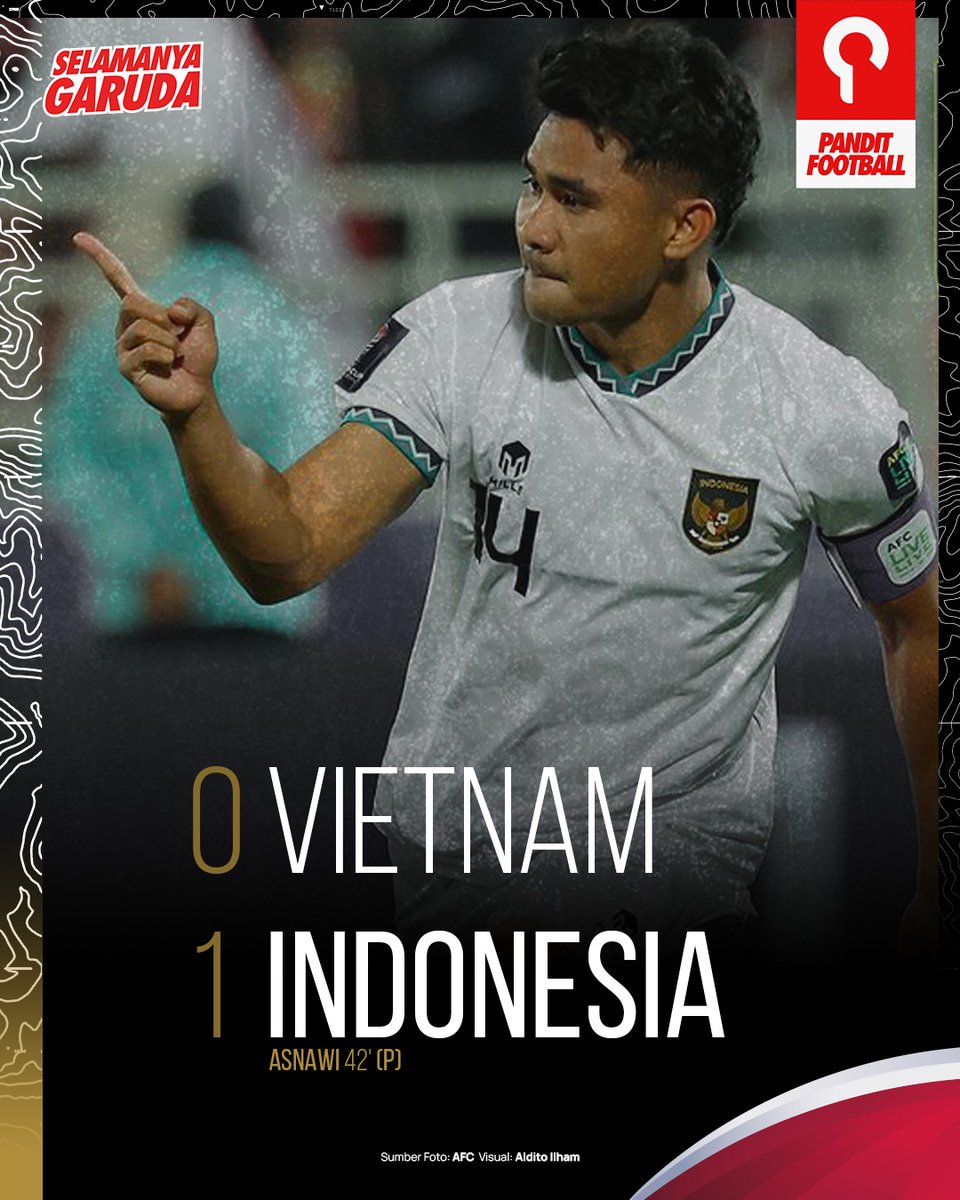 panditfootball's tweet photo. Waktu Penuh! 

Pecah telur!!!! Kemenangan perdana STY atas Vietnam berkat gol Asnawi dari titik putih. Garuda membungkam The Golden Star 1-0.

Selanjutnya Indonesia akan menghadapi Jepang! 
Jantung aman? 🥲

#TimnasDay
#SelamanyaGaruda
#AsianCup2023 https://t.co/LtPFtJbQHu