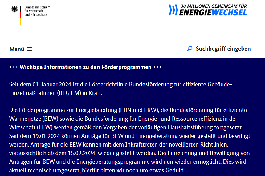 Fortsetzung der #Förderung #Energieberatung EBN, EBW etc. nun auch hier publiziert:

energiewechsel.de/KAENEF/Navigat…