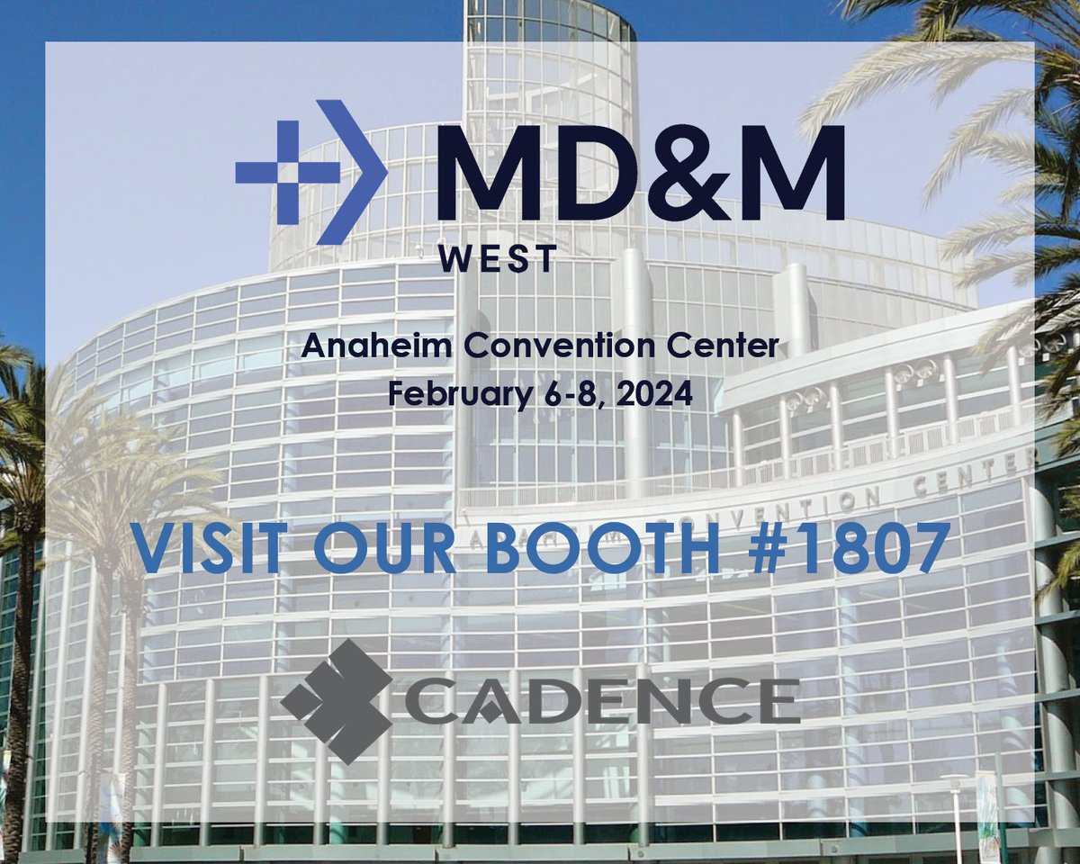 #MDMWest2024 is a little over 2 weeks away! Will you be there? If so, we'd love to connect! Schedule a meeting with one of your #meddevice experts at the show and stop by our booth #1801!  cadenceinc.com/.../join-caden…
.
.
#mdmwest #medicaldevices #medtech #imewest2024