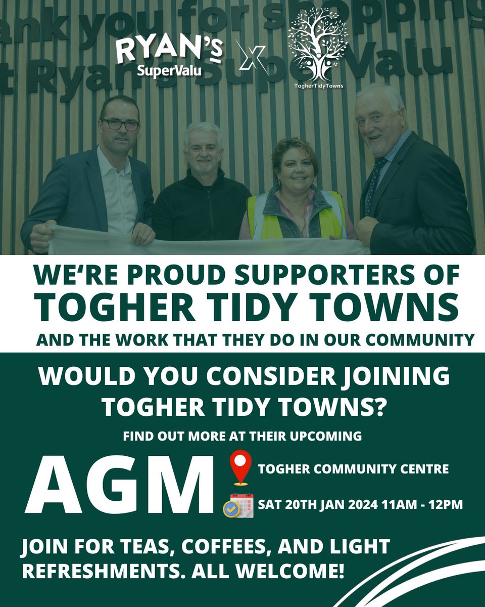 TOGHER TIDY TOWNS AGM - would you like to join the gang? Find out more tomorrow morning @TogherT - ALL WELCOME! ❣️