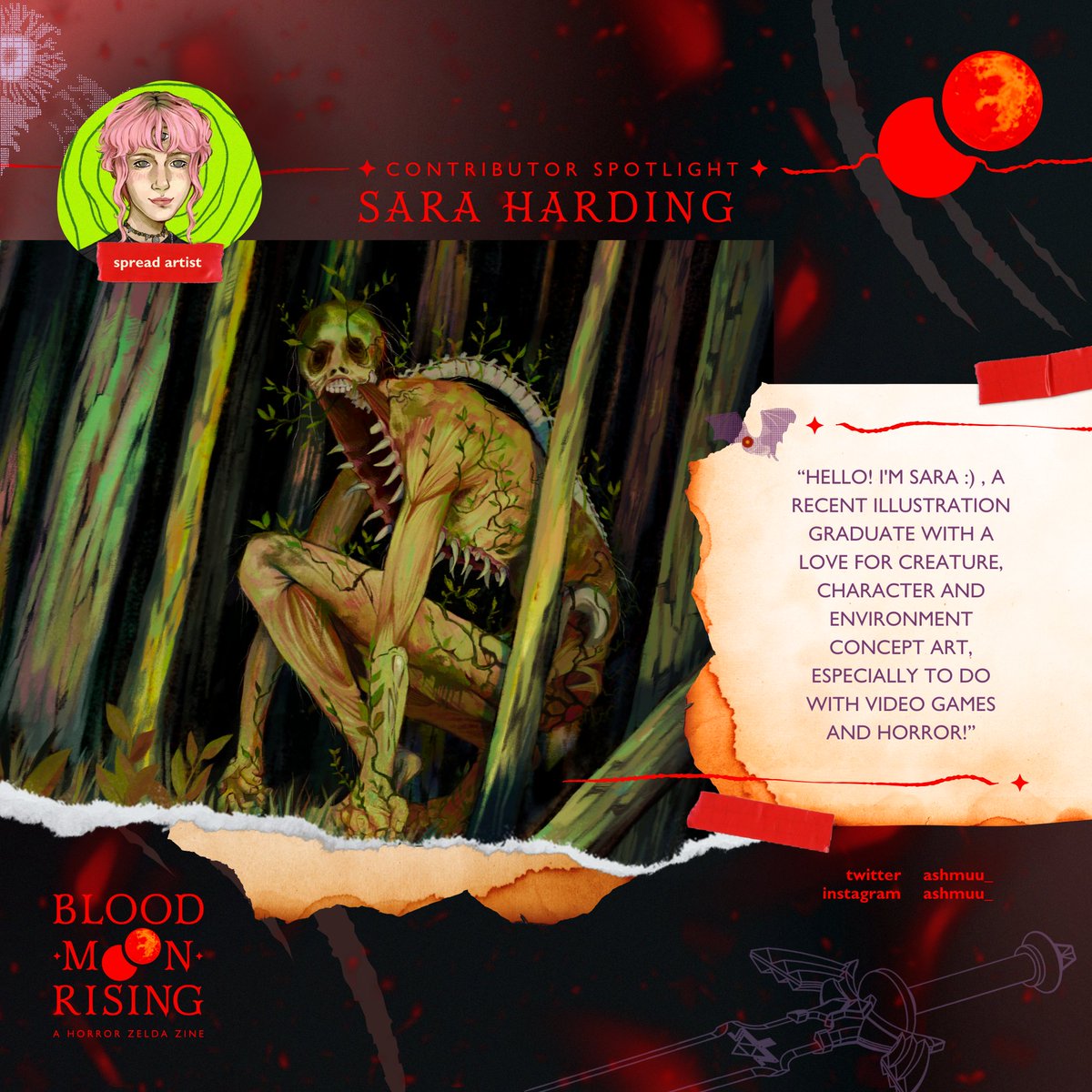 BloodMoonZine's tweet photo. ❤️ Contributor Spotlight! ❤️

Meet Sara Harding, one of our Spread Artists! This passionate artist is drawn to everything creepy and spooky!

Find them on social media as:
🐦 Twitter: @Ashmuu_ 
📸 Instagram: ashmuu_ https://t.co/bL10m0m2sH