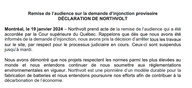 AShields_Devoir's tweet photo. Déclaration de Northvolt, qui affirme suspendre les travaux sur son site jusqu'à mardi : https://t.co/P542Ul19d9