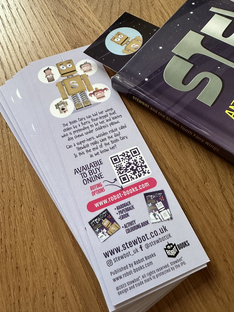 The smell of fresh print in the air today. Delivery of new Stewbot bookmarks. #kidsbooks #childrensbooks   #bookmarks #robotbooks
