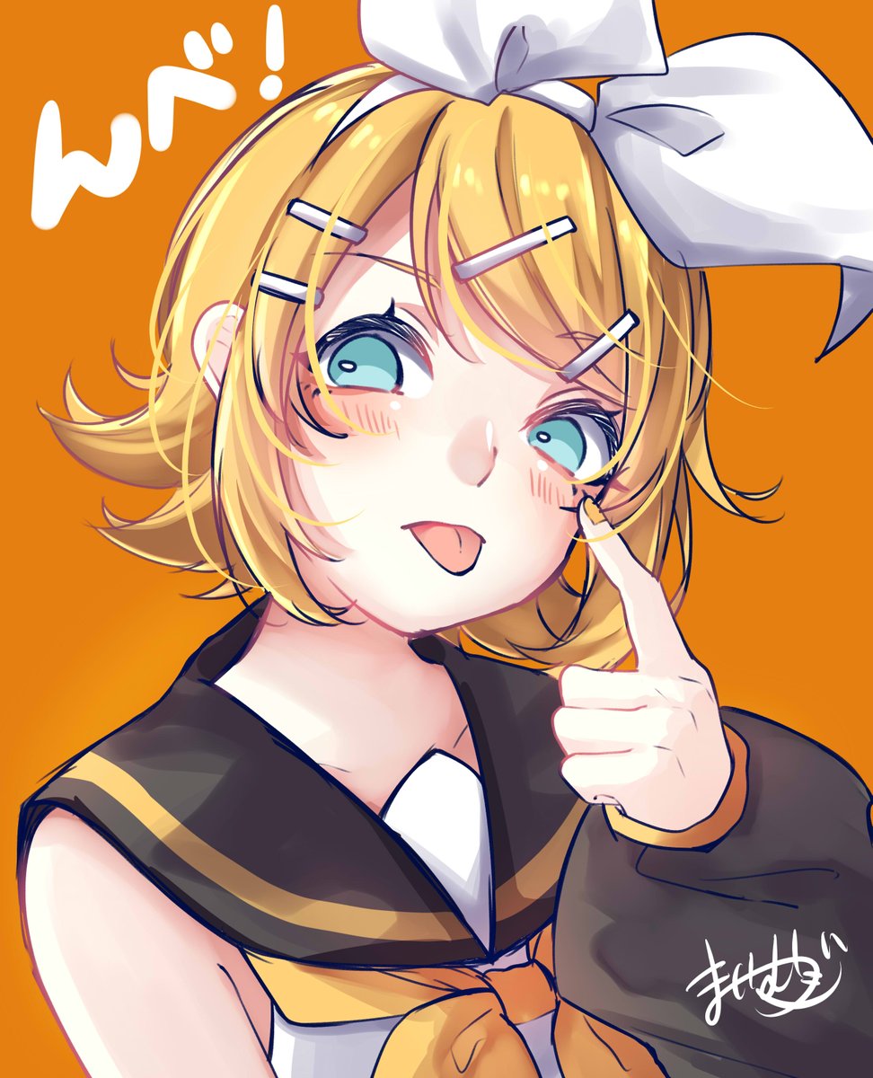 kagamine rin 1girl tongue solo blonde hair tongue out hair ornament hairclip  illustration images