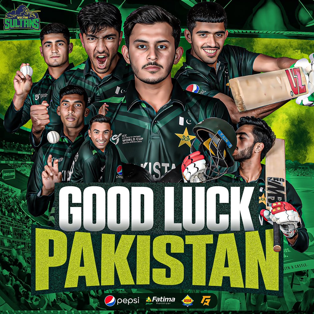 MultanSultans's tweet photo. 𝙉𝙖 𝙠𝙤𝙞 𝙩𝙪𝙢 𝙟𝙚𝙨𝙖! 🇵🇰 

Good luck to the Pakistan Men’s U-19 team who begin their World Cup campaign tomorrow! 🤜🤛 

#U19WorldCup https://t.co/66rnuOFu99