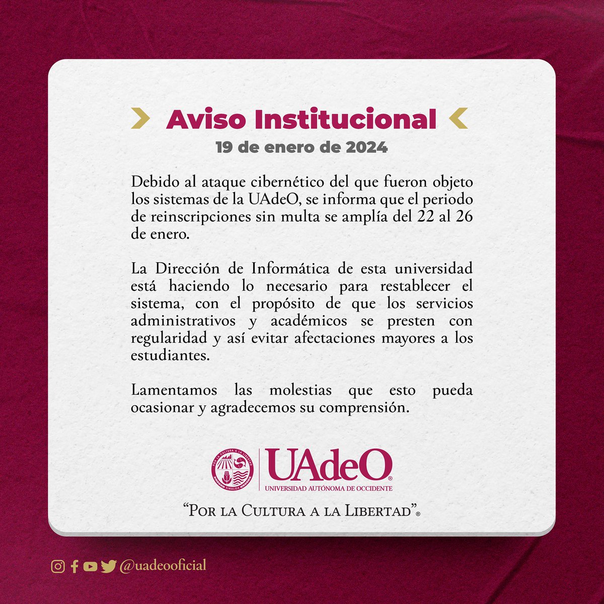 UADEOoficial's tweet image. ⚠️Atención a toda la comunidad Lince⚠️