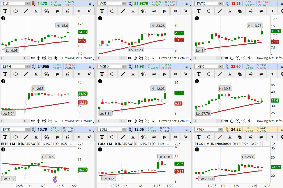 ConnieHillCS's tweet photo. Several Health Care Sector stocks are popping up in our Early Morning Movers scan. Some examples, not recommendations are: #SILK, #VKTX, #EWTX, #LBPH, #MGNX, #INBX, #EFTR, #EOLS, #PTGX. Let see if the moves hold or fade today. https://t.co/sBeVjfKcC4