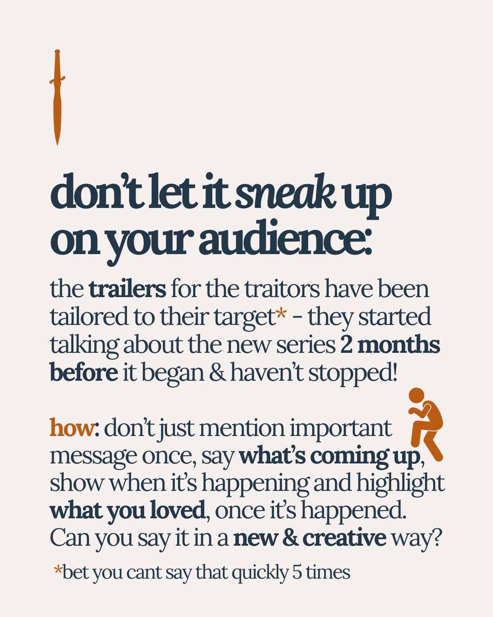OverandWonder's tweet photo. The Traitors Uk have ‘killed it’ with their #marketing - 4 things they’ve done well which might help your #business / #charity

Check out all four tips on our insta
https://t.co/WiLapTxZdc

Any other thoughts? 🗡️

#TheTraitorsUK #BBC #ExperientialMarketing #CreativeMarketing https://t.co/xRAYTULaMl