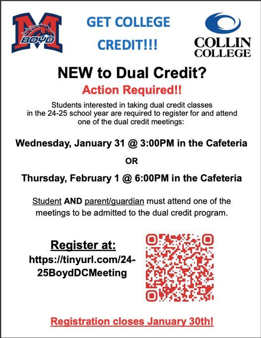 If you are interested in registering for dual credit, please see the information down below.