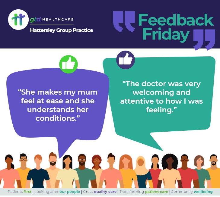 Congratulations to #HattersleyGroupPractice for receiving lovely #feedback from registered patients - big well done to the practice team.  

#PrimaryCare #GreatQualityCare #PutPatientsFirst #LeadTheWayInTransformingPatientCare #ContributeToTheWellbeingOfLocalCommunities