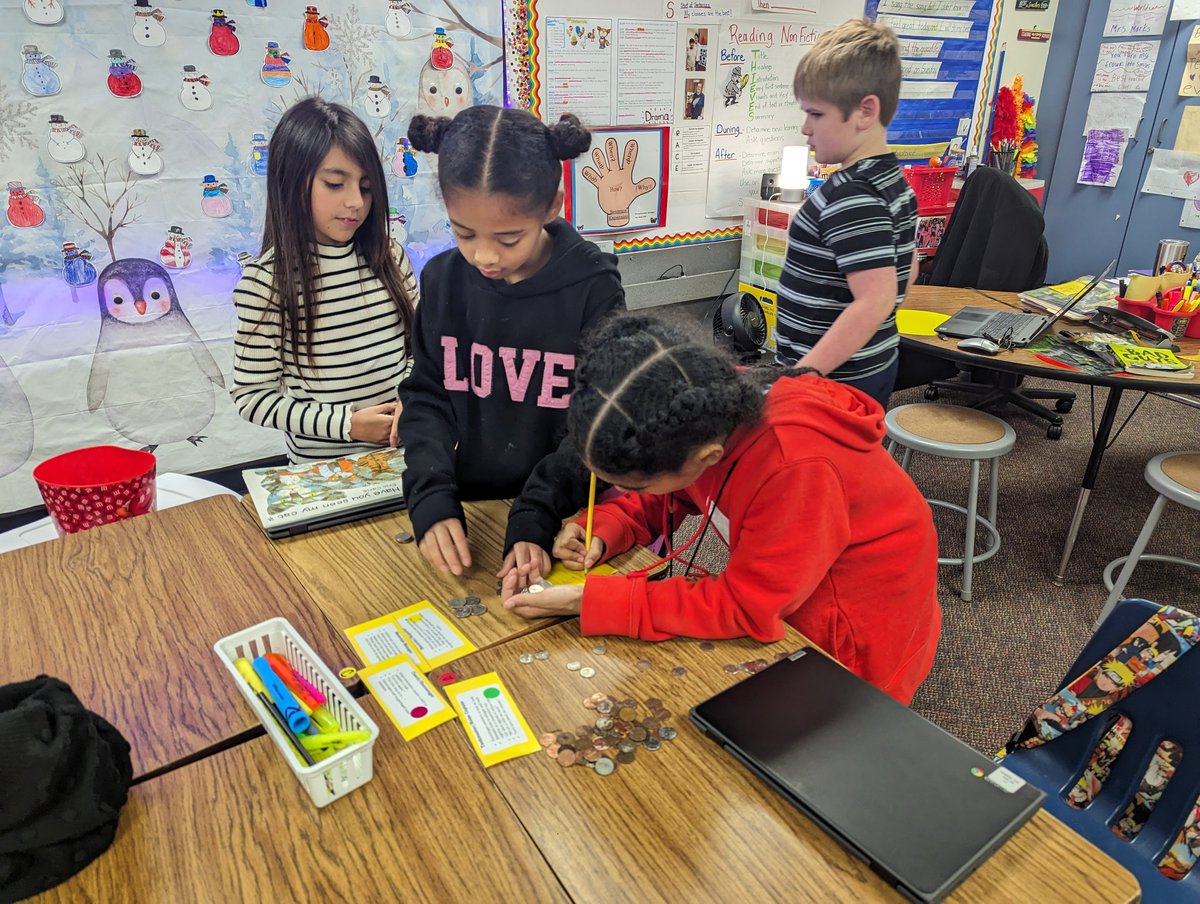 Check out Mrs. Marks' scholars working together to count money donated for our 3rd-grade GT project! Students integrated disciplines in reading class by doing so. Way to go! #ncisd #PES_Eagles