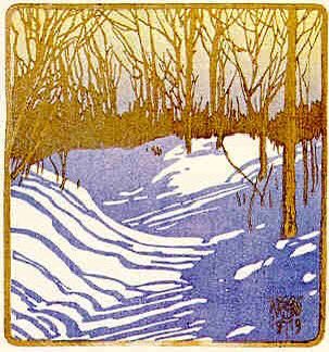 ‘Winter Sunshine’ Walter J Phillips (1884-1963) Coloured Woodblock I think.