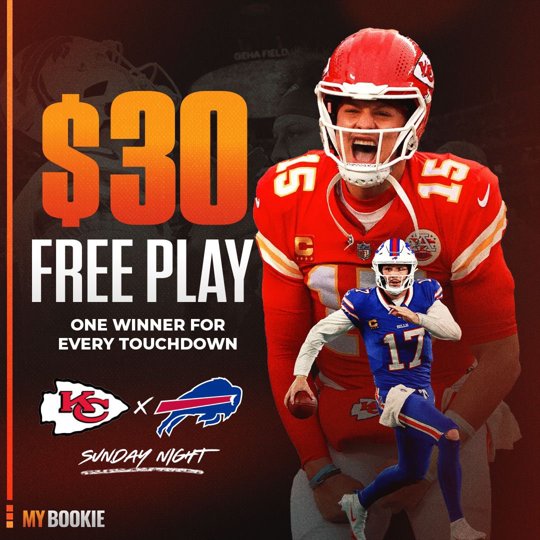 MyBookie's tweet photo. 🚨🚨CHIEFS VS BILLS FREE PLAY🚨🚨

Every Touchdown we’re handing out a $30 Free Play 💰💵

⬇️ How to enter ⬇️

1️⃣ Like + RT this tweet
2️⃣ Must be a follower @MyBookie 
3️⃣ Reply with a Mahomes gif or meme ⤵️ https://t.co/HvwZeNoVO5
