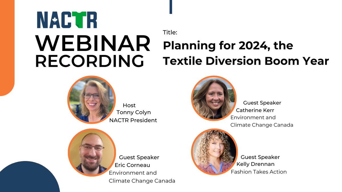 NACTRca's tweet photo. Here is a recap from our webinar, “Planning for 2024, the #TextileDiversion Boom Year”. Witness a vibrant engagement from waste industry professionals, municipalities, and #NACTR members. #SustainableFashion #CANADA #Sustainability 
https://t.co/FF1dgeETTx https://t.co/Su4mt4HG51