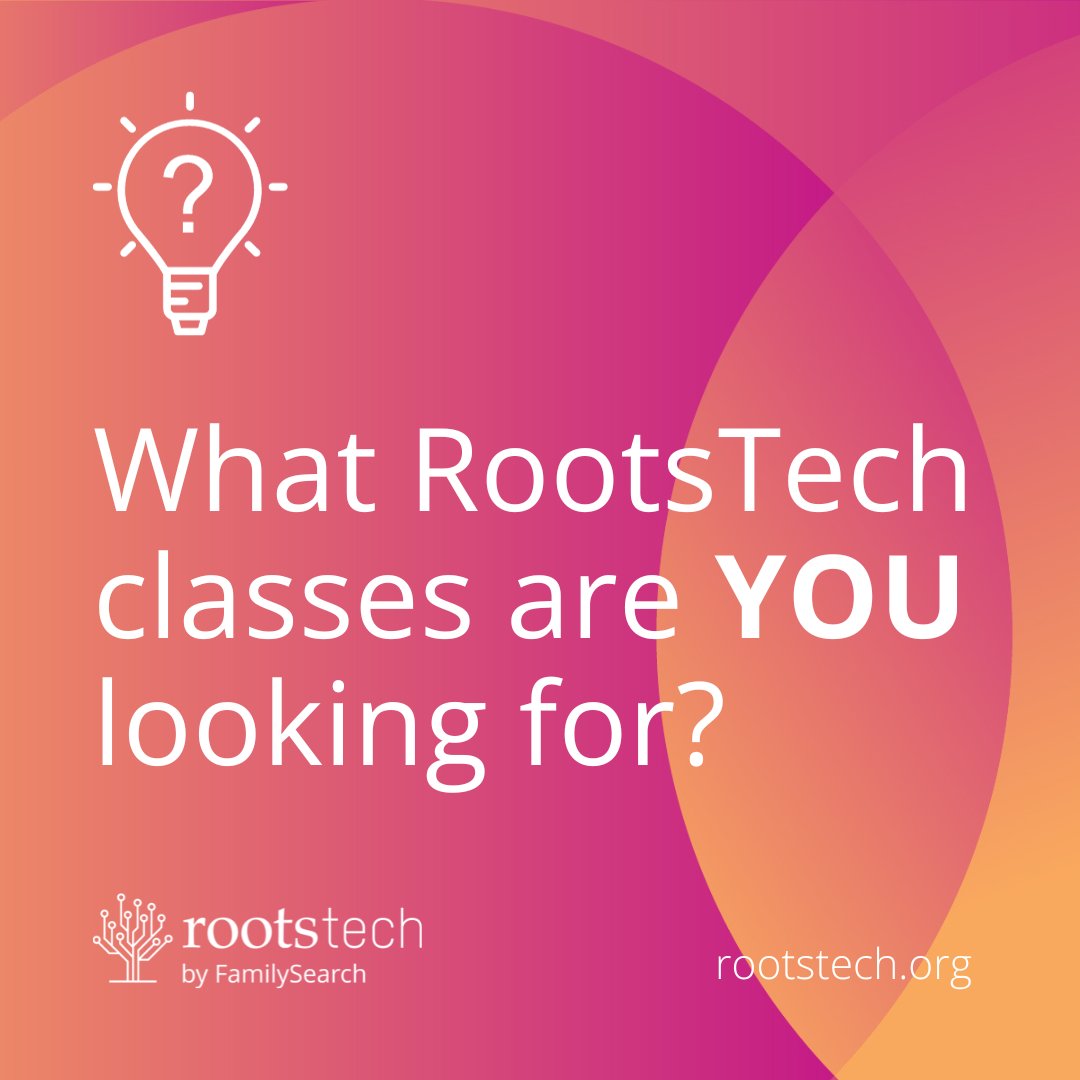 RootsTechConf's tweet photo. Let us know what you are interested in learning, and we will reply with a RootsTech 2024 class that you can sign up for! Leave your interests below 👇 or direct message us! https://t.co/vOC005qBIW