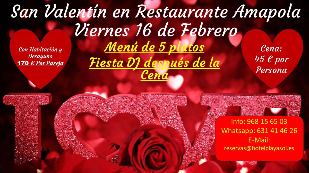 16 de Febrero, viernes, cena con fiesta DJ en Resaturante Amapola