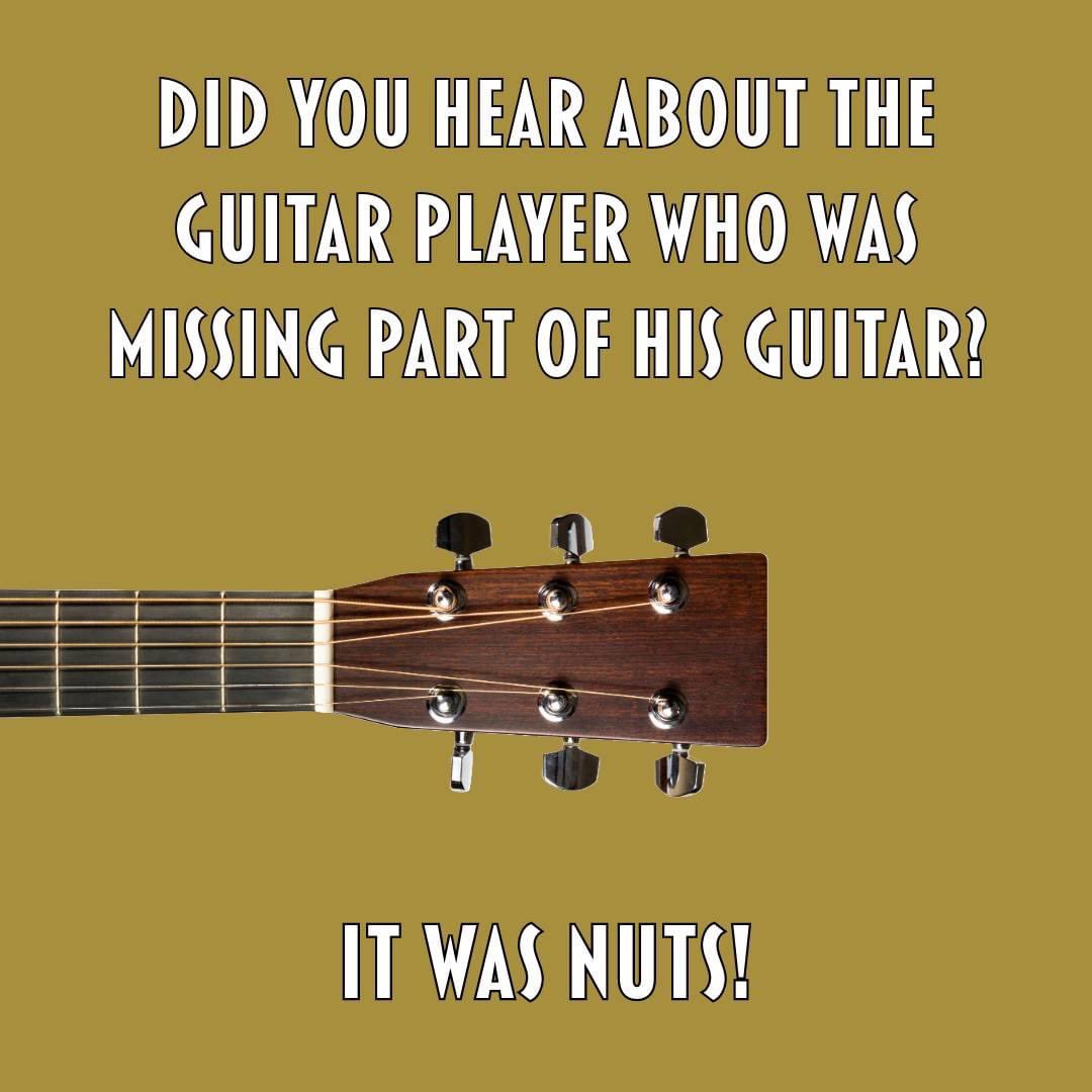 AcousticShoppe's tweet image. Did you hear about the guitar player who was missing part of his guitar? It was nuts!

#guitar #guitarjoke #musicjoke #fridayfunny