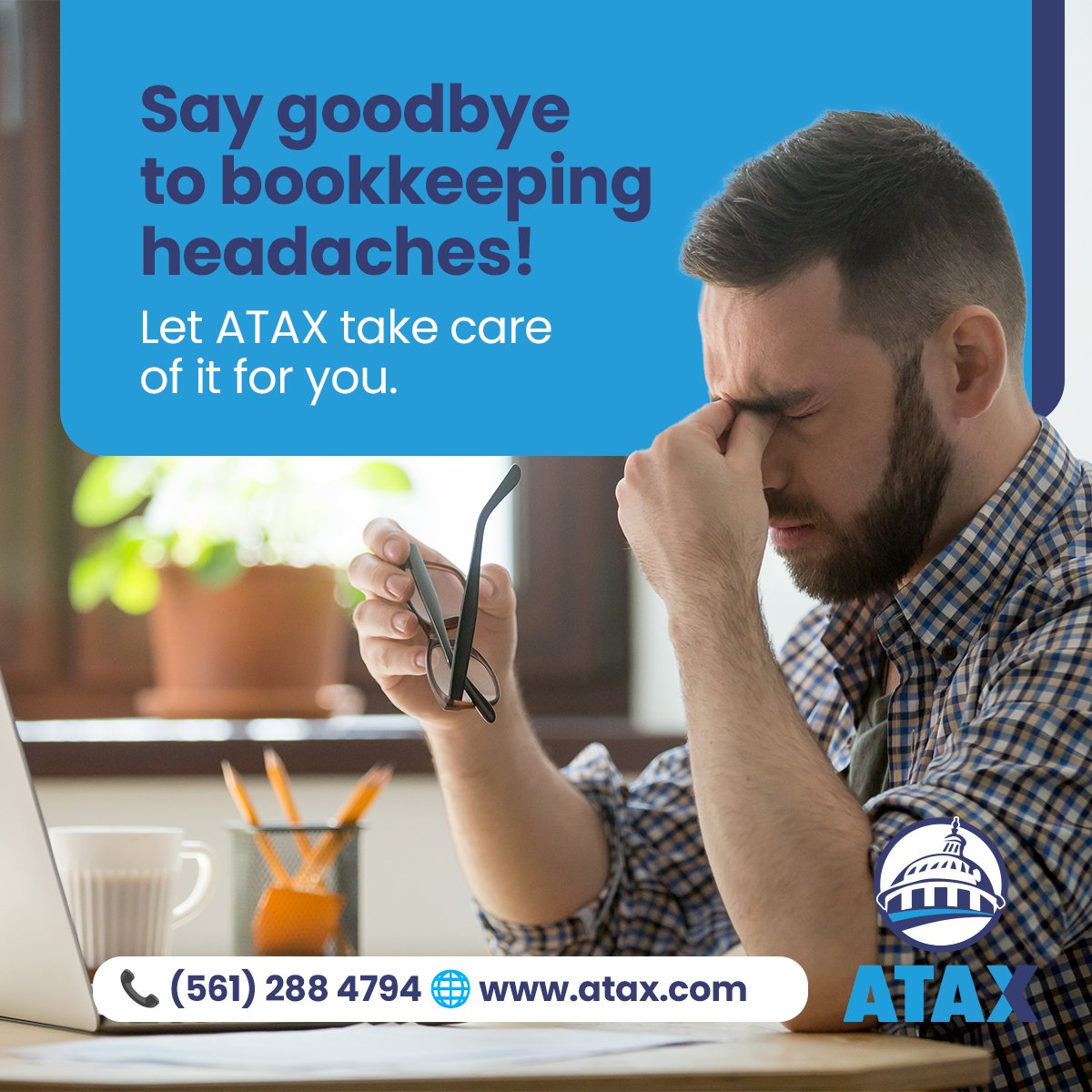 AtaxWPB's tweet image. Our expert team ensures your financial records are in order, giving you the freedom to focus on running your business. Contact ATAX today for hassle-free bookkeeping and enjoy peace of mind! #ATAX #Bookkeeping #BusinessFreedom