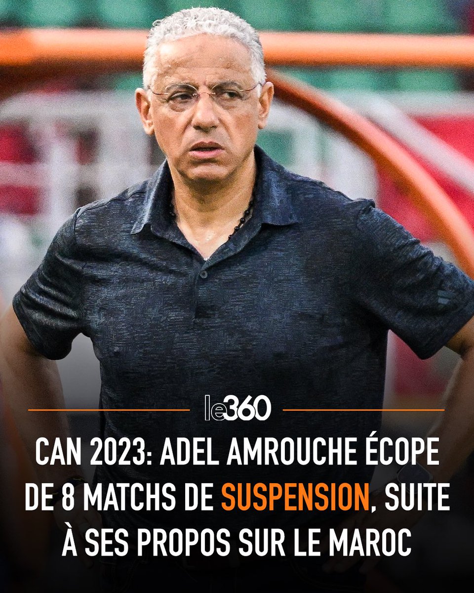 Le360fr's tweet photo. 🔴 La confédération africaine de football (CAF) a suspendu l’entraîneur algérien de la Tanzanie, Adel Amrouche, pour 8 matchs après ses propos sur le Maroc.

Il a également été condamné à une amende de 10 000 dollars.

Amrouche avait soutenu que: «La FRMF est une puissance prouvée dans le monde du ballon rond africain. D’ailleurs, lors du dernier match face au Maroc, ils nous ont imposé de jouer le soir alors qu’on voulait jouer en début d’après-midi. Actuellement, c’est le Maroc qui gère le football africain. Ils choisissent aussi leurs arbitres et nous, nous demeurons de simples spectateurs».

→ https://t.co/ctOUhtqltK