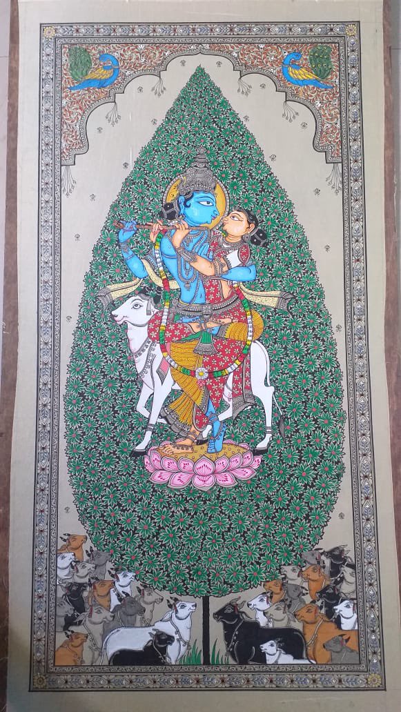 Radha Krishna 
Painted on tussar silk
Size - 40/20 inches 
Cost - 12,500
