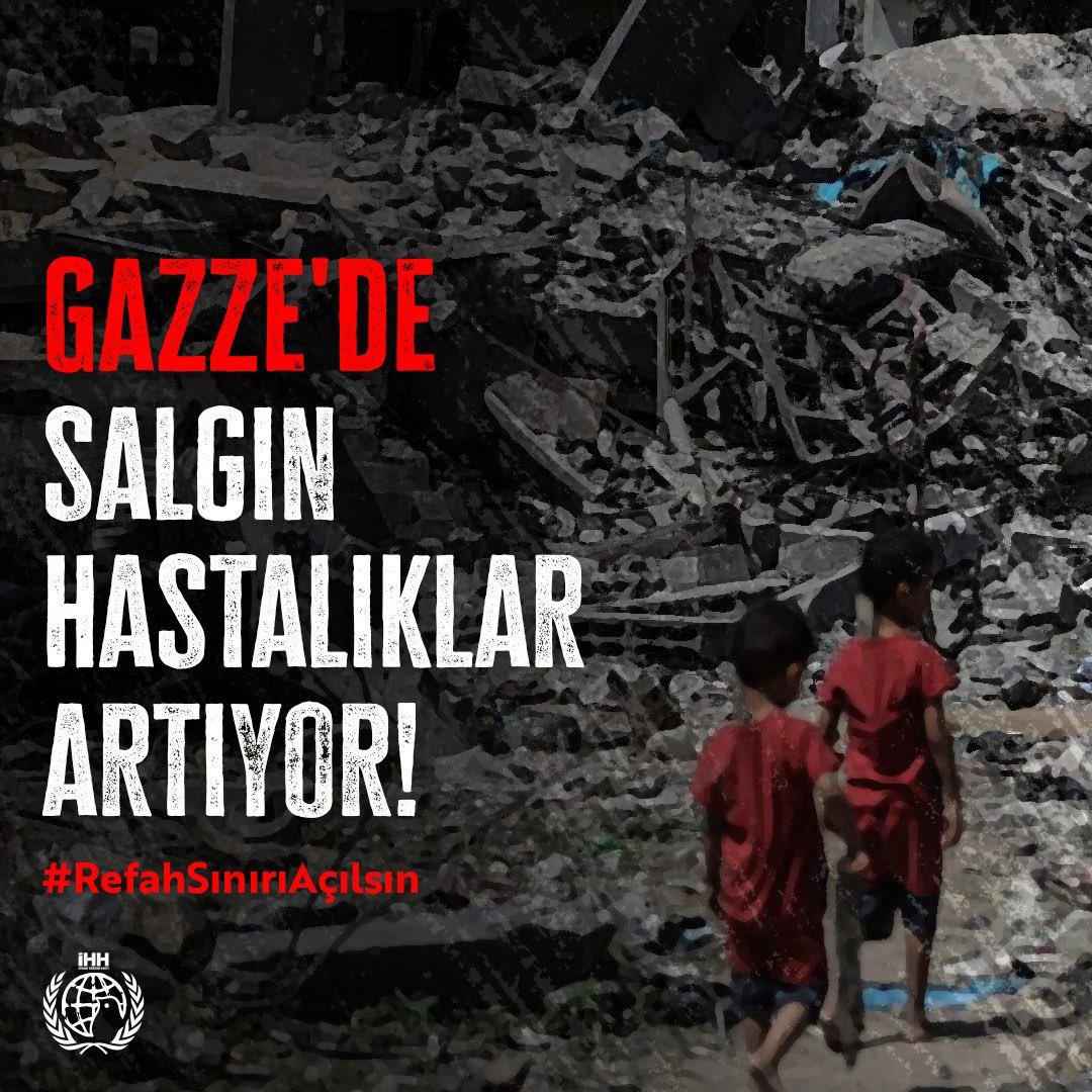Gazze'de ölümcül hastalık salgınlarını önlemek için güvenli yardım erişimi ve tedarik yolu gerekmektedir.

#RefahSınırıAçılsın 
#OpenRafahBorder 
#افتحوا_معبر_رفح