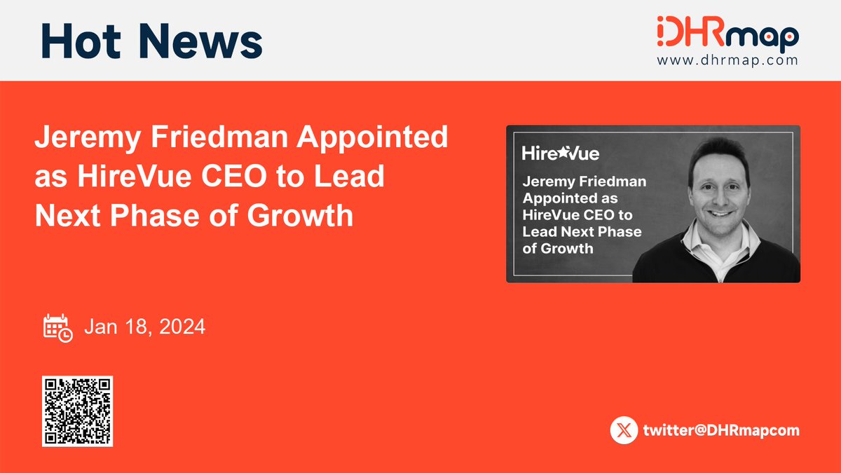 DHRmapcom's tweet image. Breaking: Jeremy Friedman takes the helm as @HireVue's new CEO. With a legacy of transformative tech leadership at Schoology, Friedman is set to drive HireVue's innovative edge in hiring technology, continuing their mission of matching talent with opportunity. #HireVue…