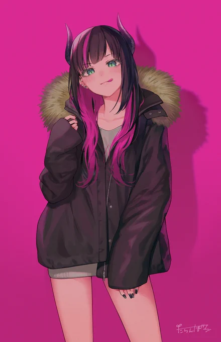 新年一枚目の趣味絵は紫緒ちゃんになりました いつもとは違う雰囲気の私服です #しお絵かき