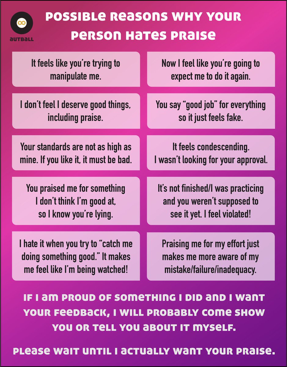 If someone you know 'hates praise,' there's probably a good reason for it (and you might be part of the problem!). #Autism #autistic #actuallyautistic #adhd #AuDHD #pathologicaldemandavoidance