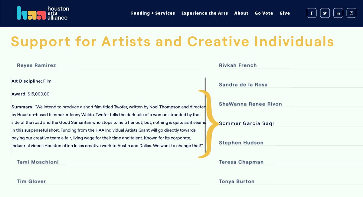 Exciting news! While I continue to pursue the longer term goal of my 2nd feature, I’m going into pre-pro on a 5-min short film thanks to <a href="/haatx/">HoustonArtsAlliance</a> Support for Artists and Creative Individuals Grant!!! Stay tuned for more on Twofer!! Happy #femalefilmmakerfriday!!