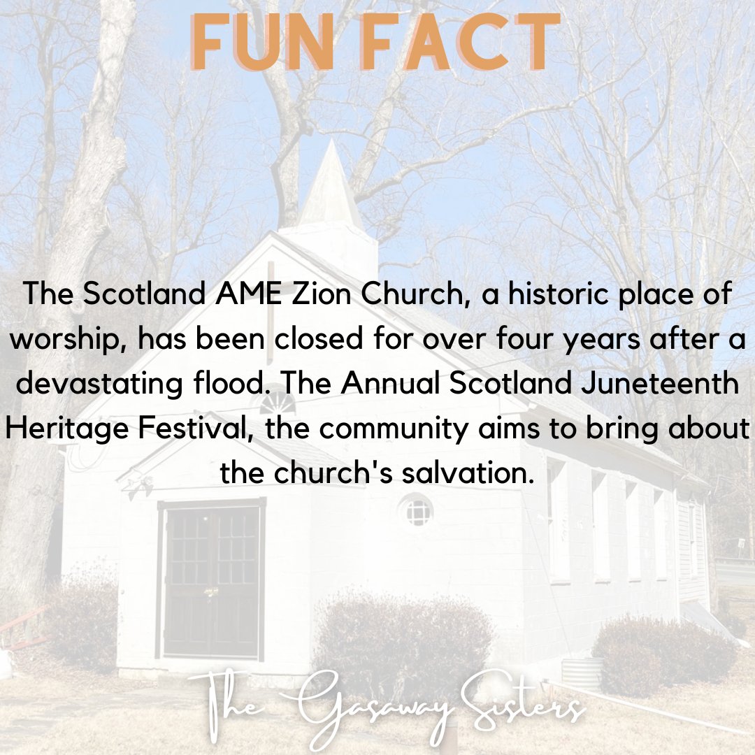 GasawaySisters's tweet photo. The Scotland AME Zion Church, a historic place of worship, has been closed for over four years after a devastating flood. The Annual Scotland Juneteenth Heritage Festival, the community aims to bring about the church's salvation. #blackowned #blackhistory #GasawaySisters #rhop https://t.co/j5XHuQOT94