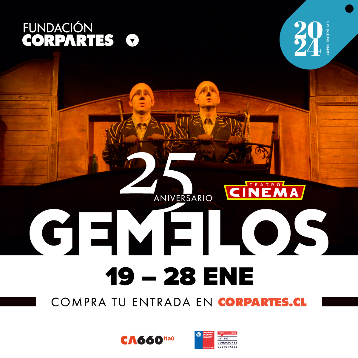 CorpArtes's tweet photo. ¡Comienza la cuenta regresiva!😱⭐️
Te esperamos hoy, desde las 20:00 horas, en nuestro Teatro #CA660 para disfrutar de "Gemelos". 

Primeras funciones
👉VIERNES 19 | 20:00 H
👉SÁBADO 20 | 20:00 H
👉DOMINGO 21 | 19:00 H

🎟️Compra tus entradas en https://t.co/NdaOZDpBW7 https://t.co/hxJtpruFcQ