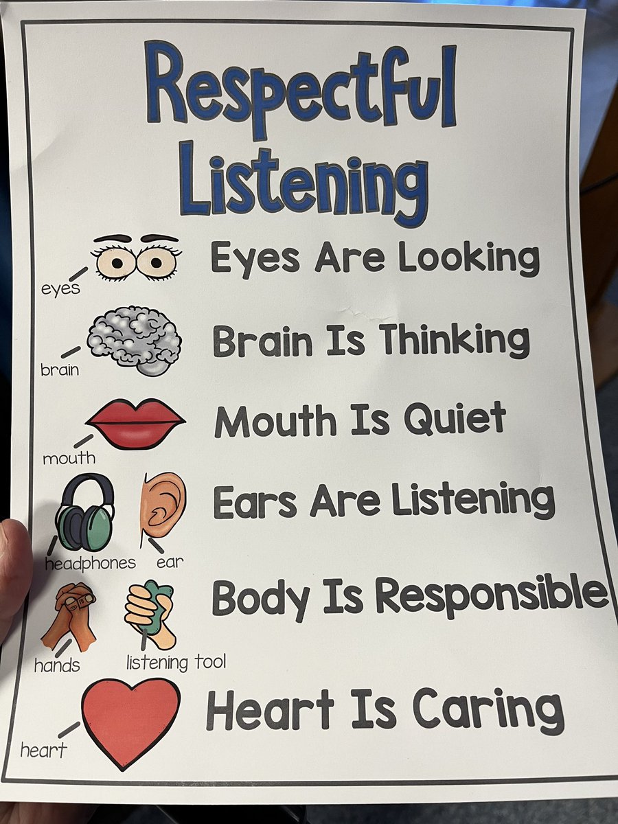 SchoolCounslor's tweet photo. Lessons today on Respectful Listening. We listen to others using our whole body. @MoundMustangs https://t.co/SUhVMRFR8E